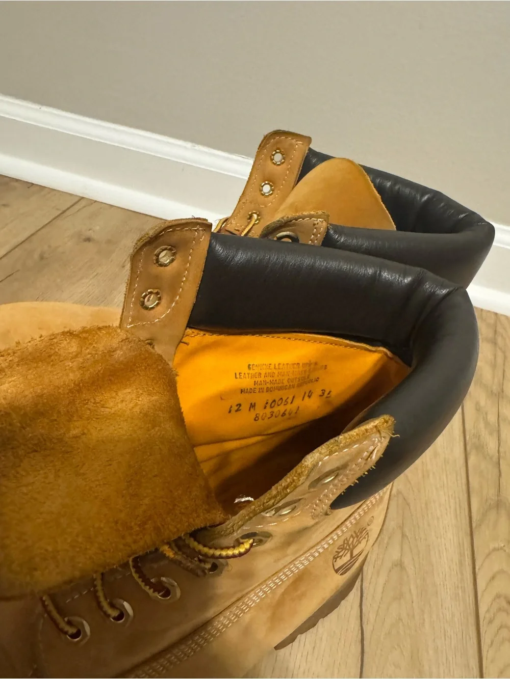 Timberland Wheat Nubuck Work Boot with Dark Brown Collar